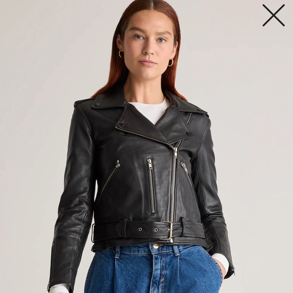 Quince Leather Black Motorcycle Jacket - Size L